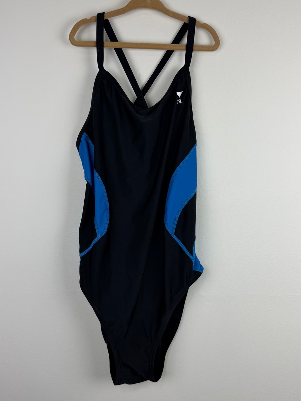 TYR Black Blue Strappy One Piece Swimsuit Athletic Sport M/L